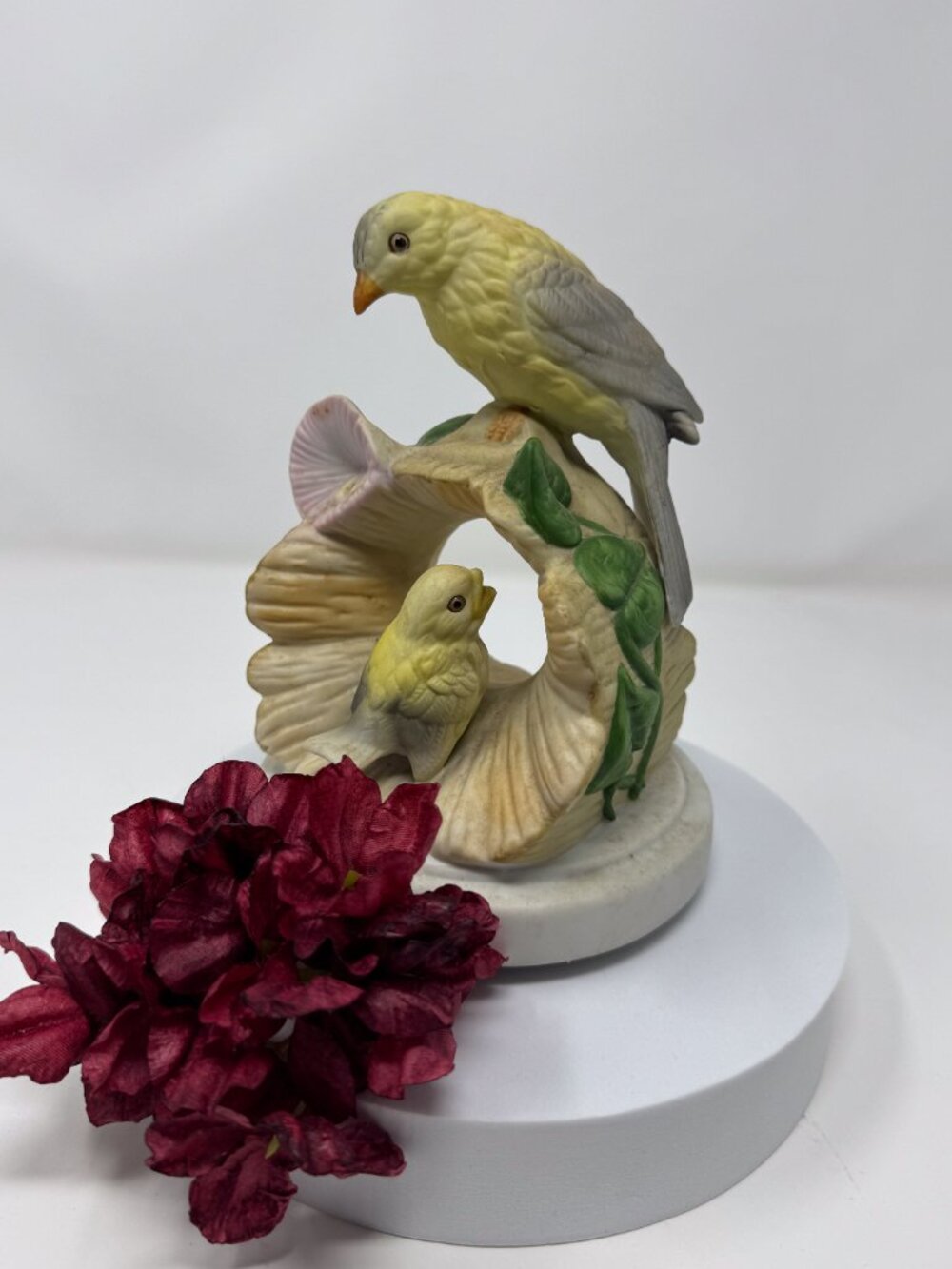 Vintage Yellow Canary Bird Figurine Floral Arch Cottage Decor Statue